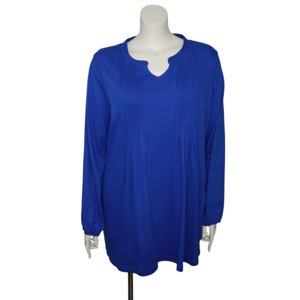 Women's Blue Top Pull Over XXL Long Sleeve Pin Tuck Front Casual Company One